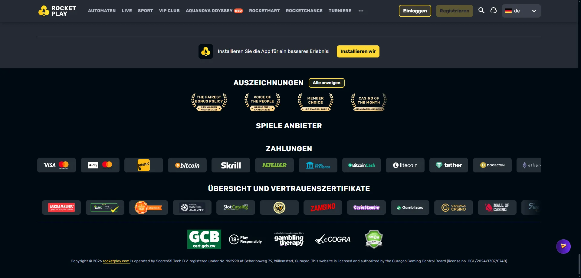 Rocketplay Casino Australia deposit and withdrawal payment methods