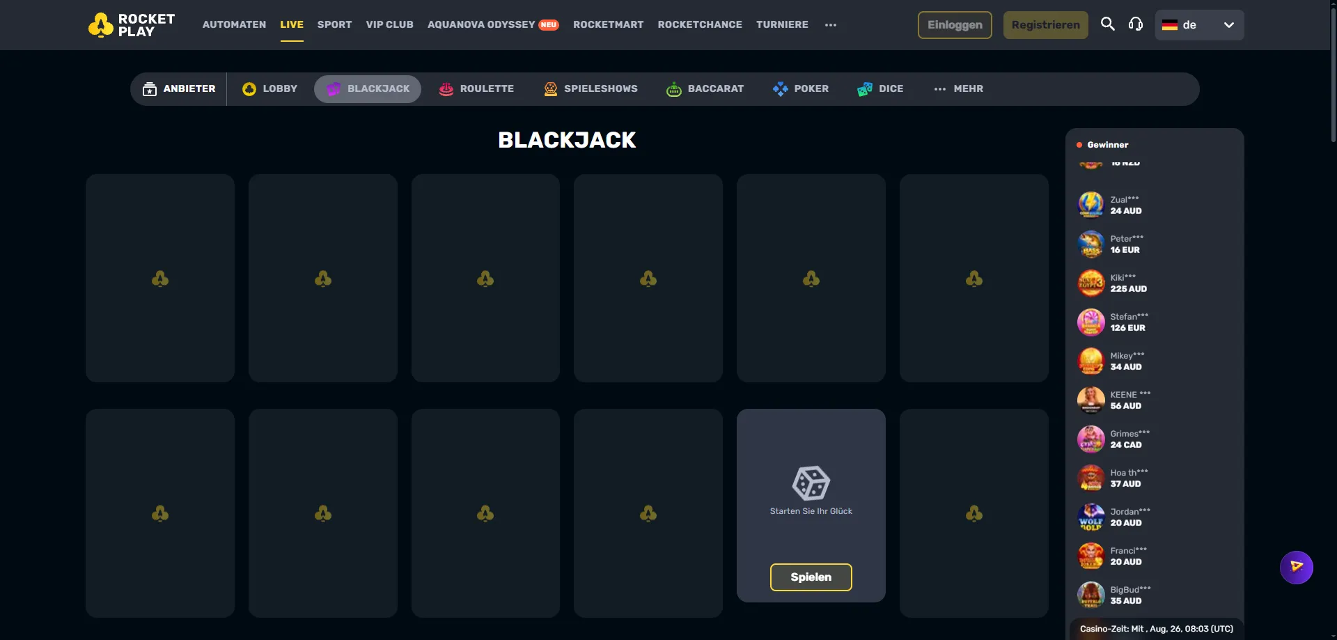 Rocketplay Casino live dealer games and wagering contribution rates